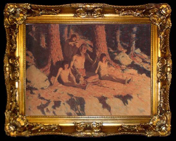 framed  Frederic Remington The Story of Where the Sun Goes (mk43), ta009-2